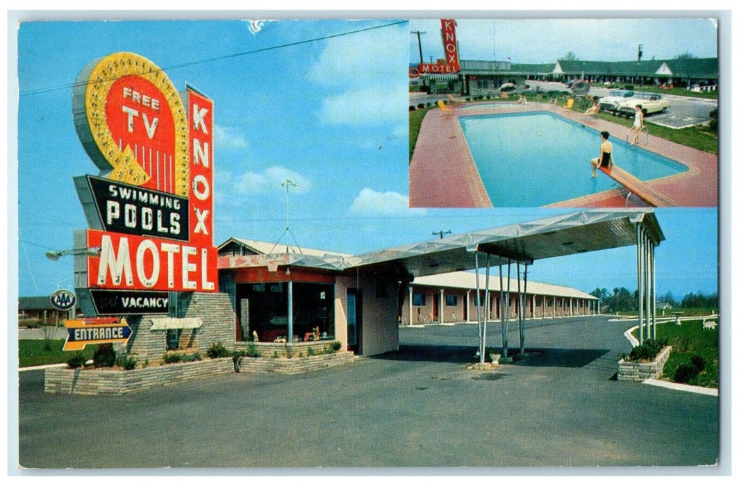 1959 Knox Motel Knoxville Tennessee TN, Swimming Pool Scene Dual View Postcard