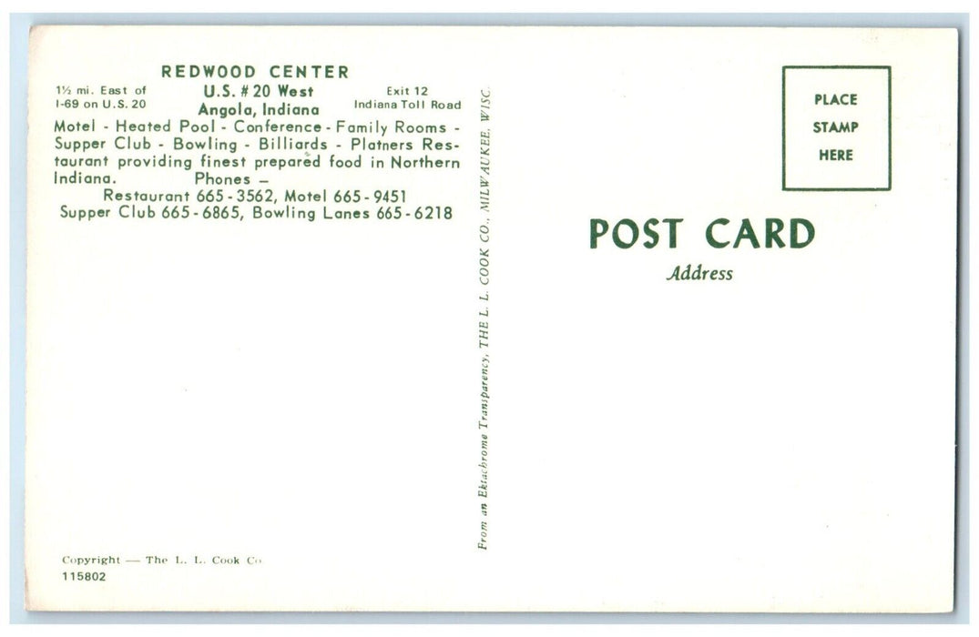 c1950's Redwood Center US No. 20 West Angola Indiana IN Multiview Postcard