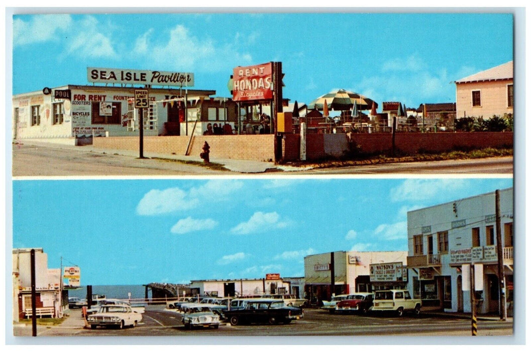 c1950's Sea Isle Pavilion Cars Kure Beach North Carolina NC Dual View Postcard