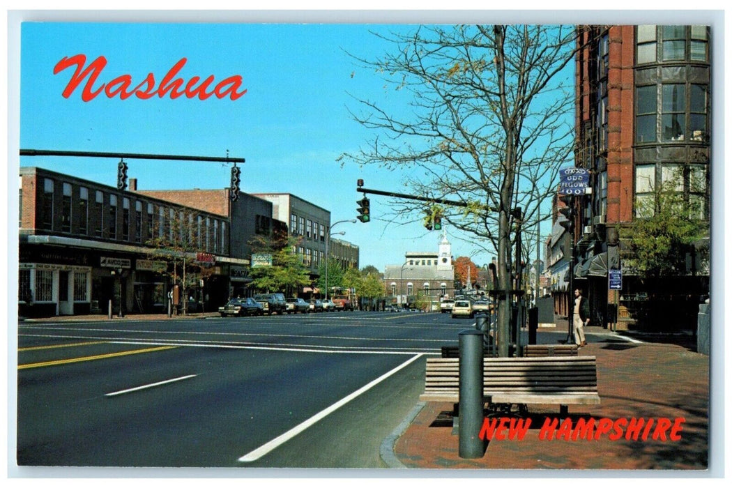 c1950's Main Street Looking North Cars Building Nashua New Hampshire NH Postcard