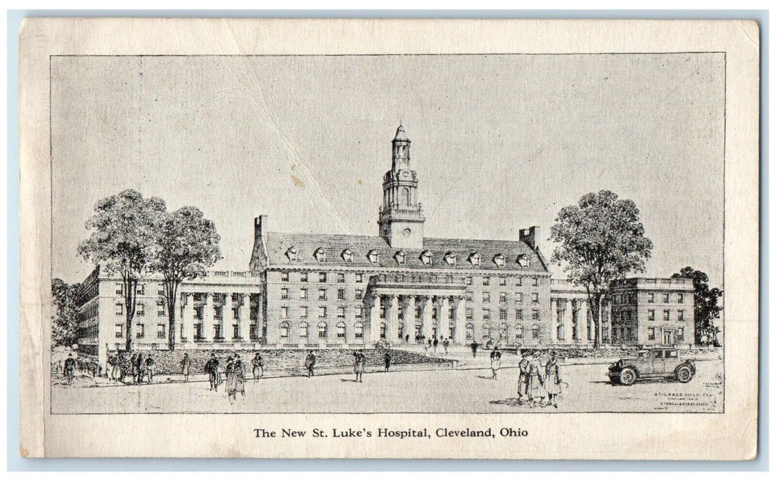 The New St. Luke's Hospital Building Car Cleveland Ohio OH Vintage Postcard