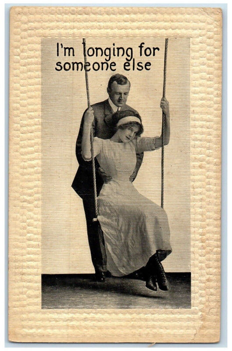 c1910's Couple Romance Swing Cheating Life Girlfriend Embossed Postcard
