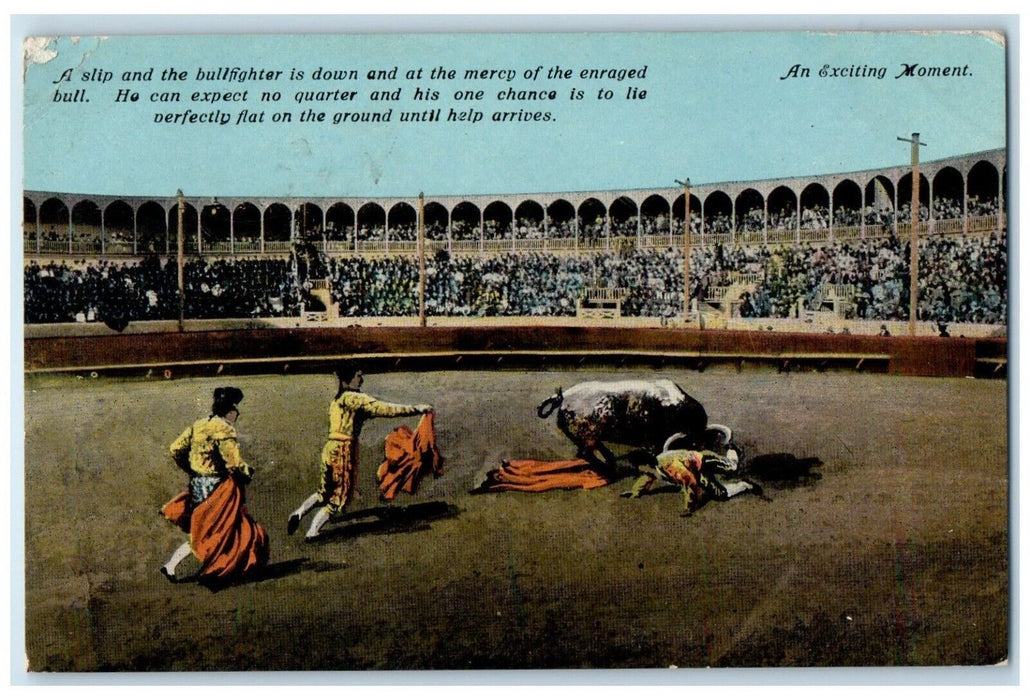 1916 Bull Fighting USS Michigan US Navy Ship Sailor Mail Antique Postcard