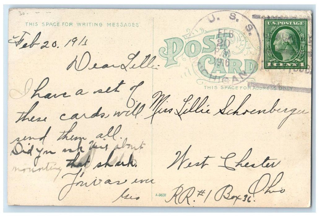 1916 Bull Fighting USS Michigan US Navy Ship Sailor Mail Antique Postcard