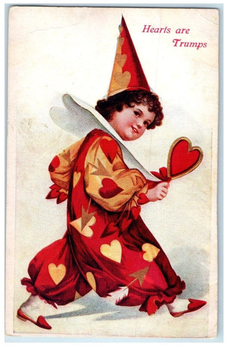 c1910's Valentine Jester Clown Custome Clapsaddle Unposted Antique Postcard