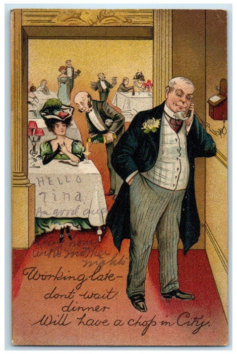 1909 Cheating Husband Working Late Balbec Indiana IN Posted Antique Postcard