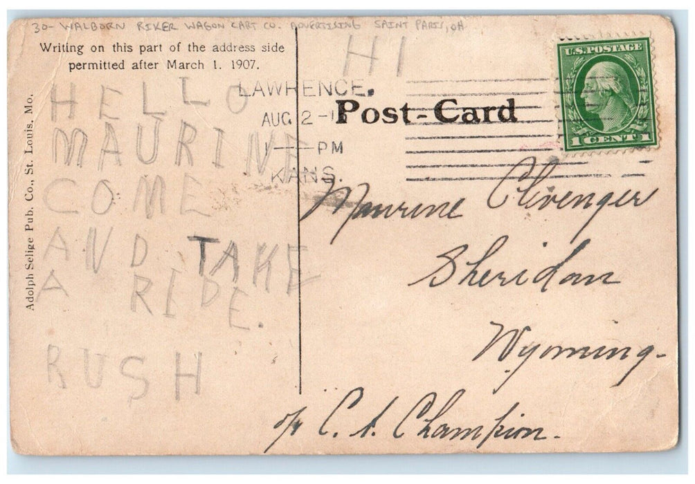c1910's Walborn River Wagon Cart Co. Advertising Saint Paris Ohio OH Postcard