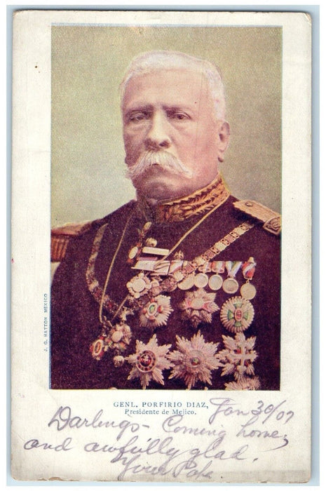 c1905 Genl. Porfirio Diaz President Mexico Studio Embossed Antique Postcard