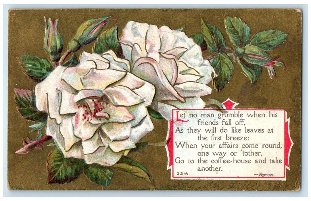 1910 White Roses Flowers Embossed Clinton Indiana IN Posted Antique Postcard