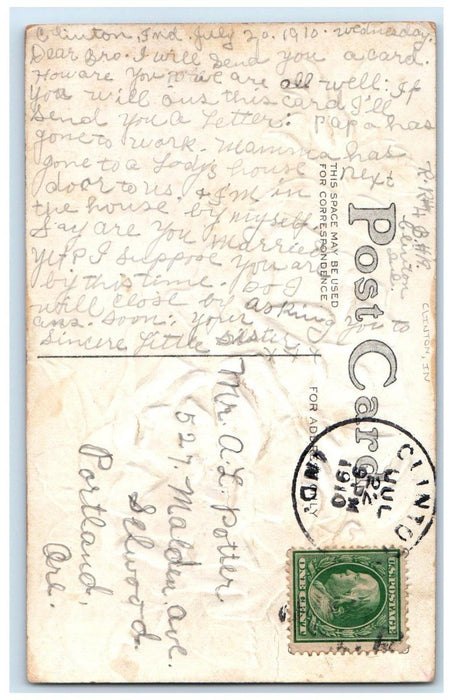 1910 White Roses Flowers Embossed Clinton Indiana IN Posted Antique Postcard