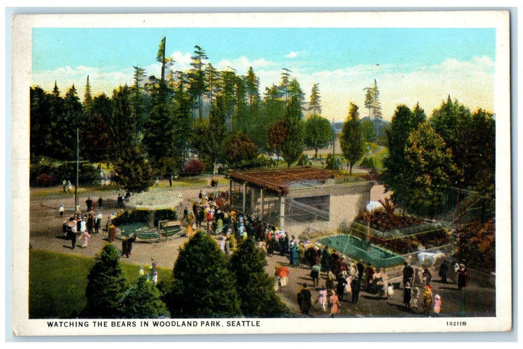 c1930's Watching The Bears In Woodland Park Seattle Washington WA Postcard