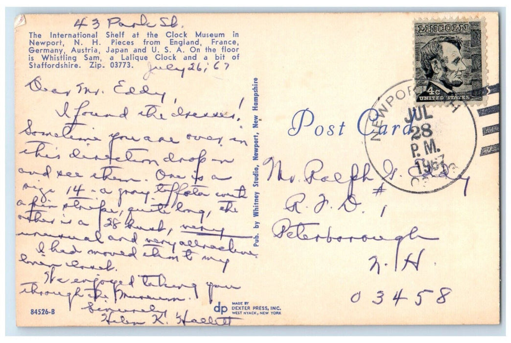 1967 The International Shelf At Clock Museum Newport New Hampshire NH Postcard