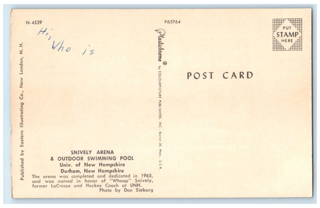 c1950's Snively Arena & Outdoor Swimming Pool Durham New Hampshire NH Postcard