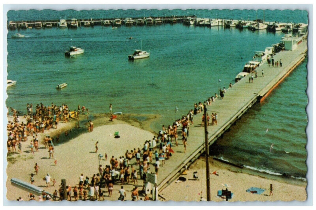 c1950s Bird's Eye View Of Tawas Bay Pier East Tawas Michigan MI Vintage Postcard