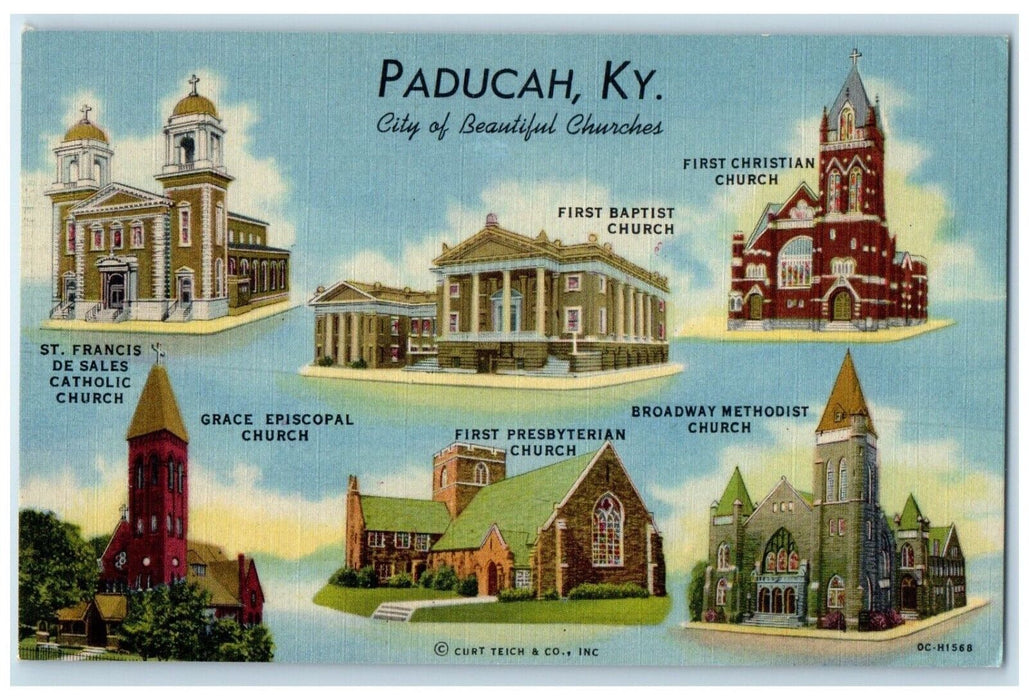 1975 City Of Beautiful Churches Paducah Kentucky KY Multiview Postcard