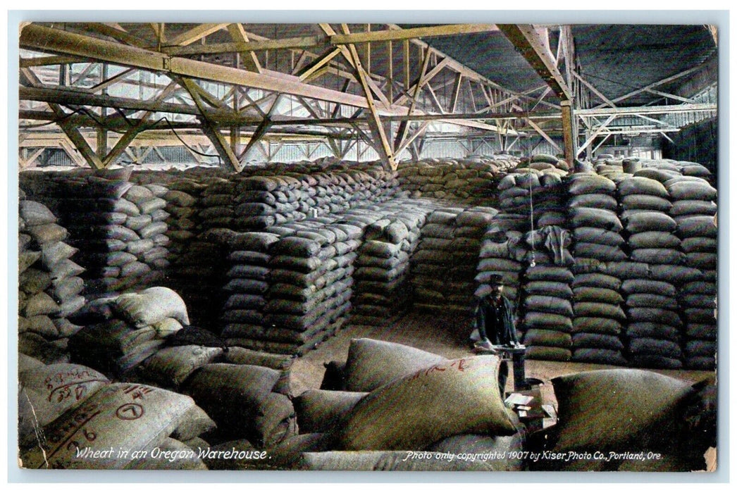 c1910's Wheat In An Oregon Warehouse Portland Oregon OR Antique Postcard