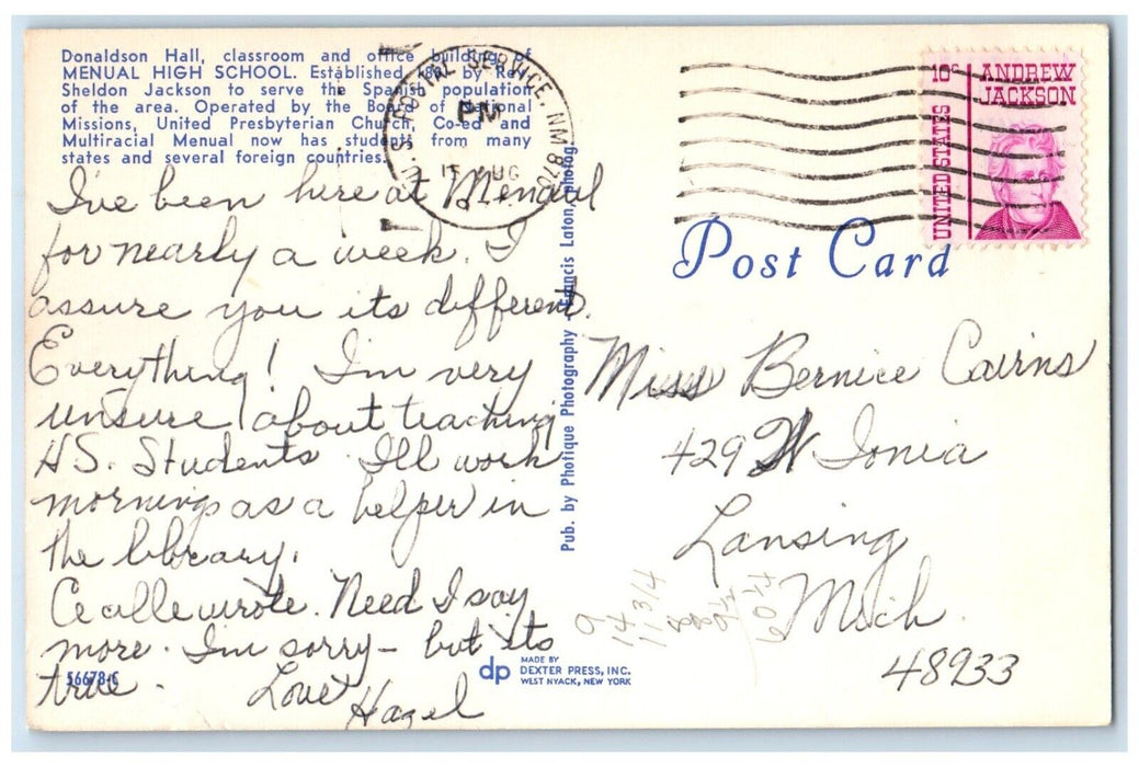 c1960's Donaldson Hall Classroom Menual High School Albuquerque NM Postcard
