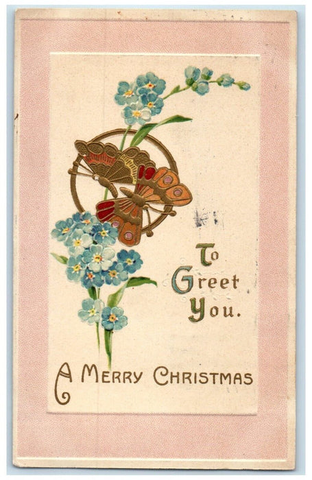 1910 Merry Christmas Flowers Butterflies Embossed Cincinnati Ohio OH Postcard