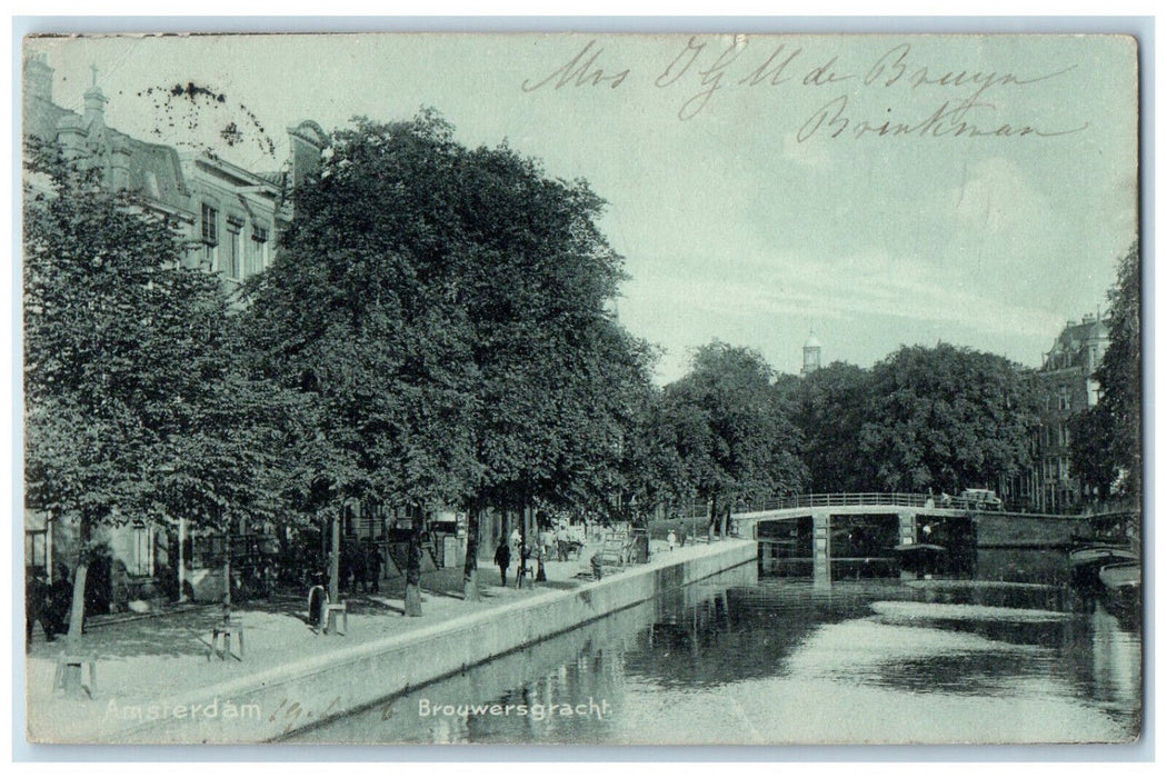 1908 Bridge View Brouwersgacht Amsterdam Netherlands Antique Posted Postcard