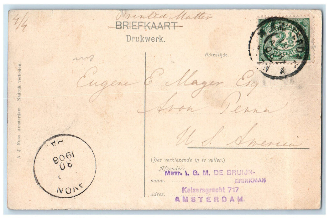 1908 Bridge View Brouwersgacht Amsterdam Netherlands Antique Posted Postcard