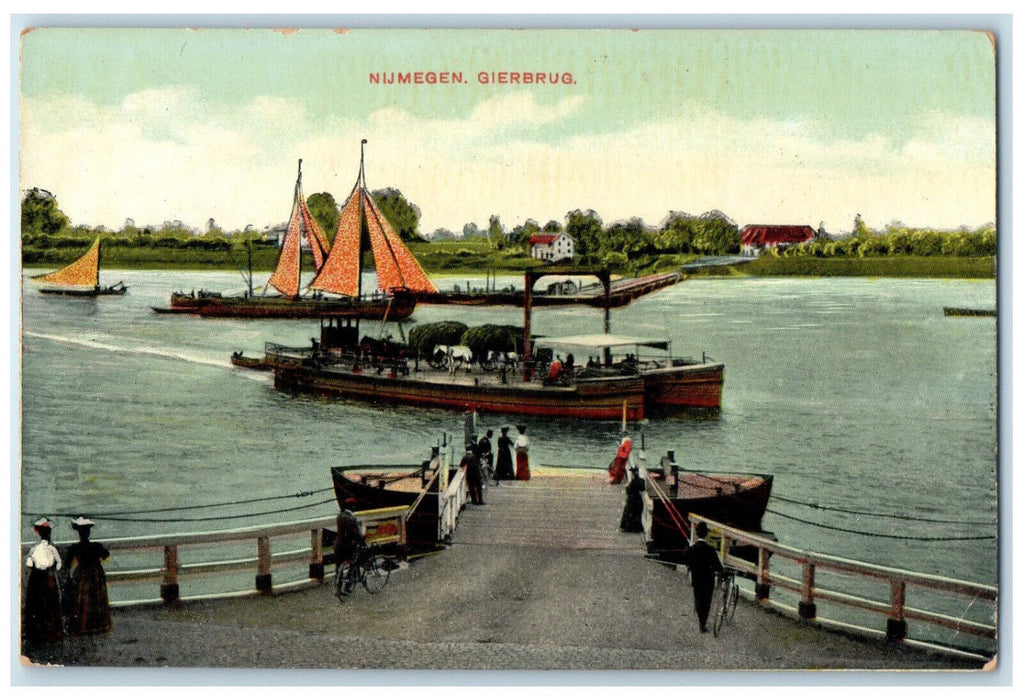 c1910 Boat Landing Nijmegen Gierbrug Netherlands Antique Posted Postcard