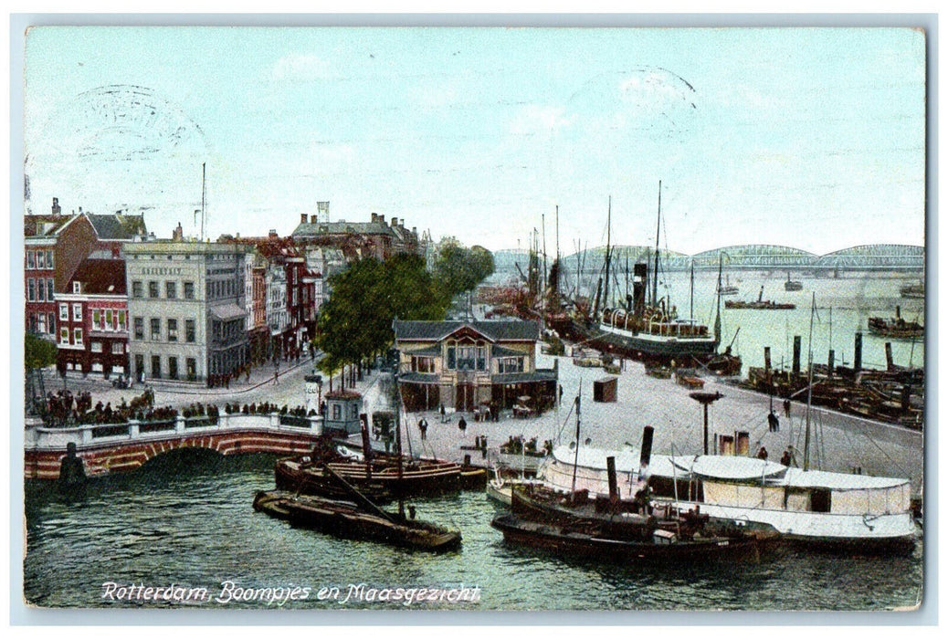 1909 Trees Boats And Maas View Rotterdam Netherlands Antique Posted Postcard