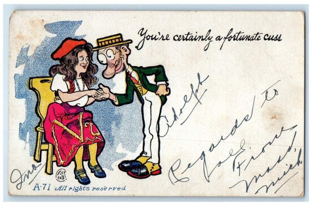 c1905 Woman Fortune Teller You're Certainly Fortunate Cuss Mass MI Postcard