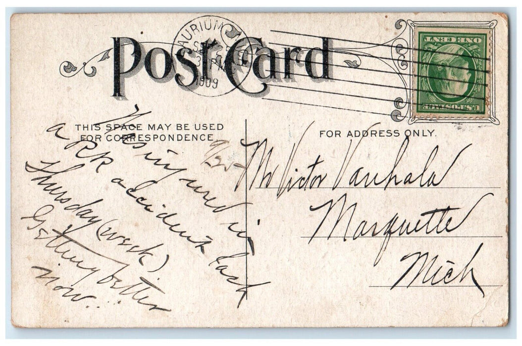 1909 Man Press Squeeze Write Away Laurium Michigan MI Posted Antique Postcard