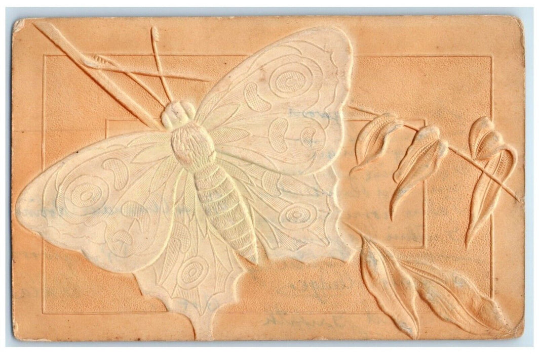 c1910's Giant Butterfly Airbrushed Embossed Guthrie Oklahoma OK Antique Postcard