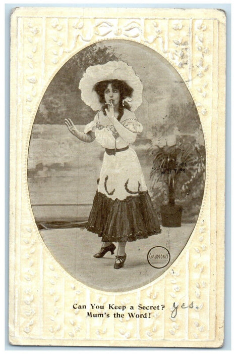 c1910's Woman Big Hat Can You Keep A Secret Embossed Toledo Ohio OH Postcard