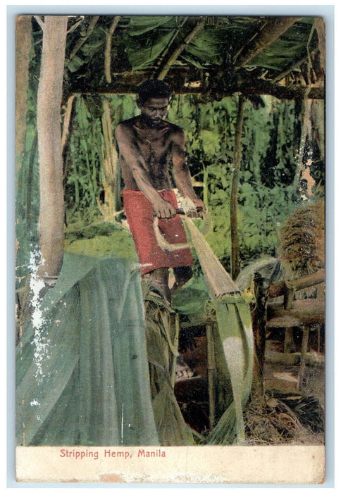 c1905 Using Equipment in Stripping Hemp Manila Philippines Antique Postcard