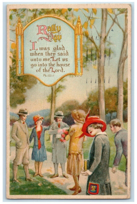 1931 Young Boy And Girls Rally Day Service Bucyrus Ohio OH Vintage Postcard