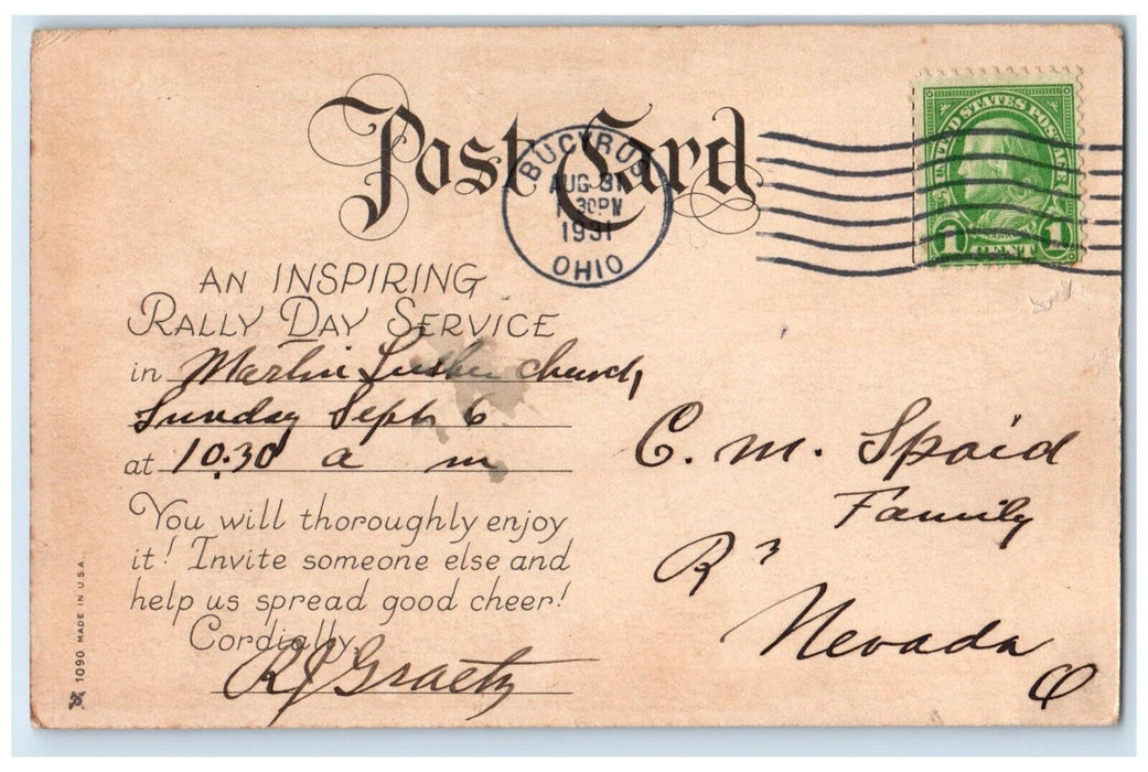 1931 Young Boy And Girls Rally Day Service Bucyrus Ohio OH Vintage Postcard