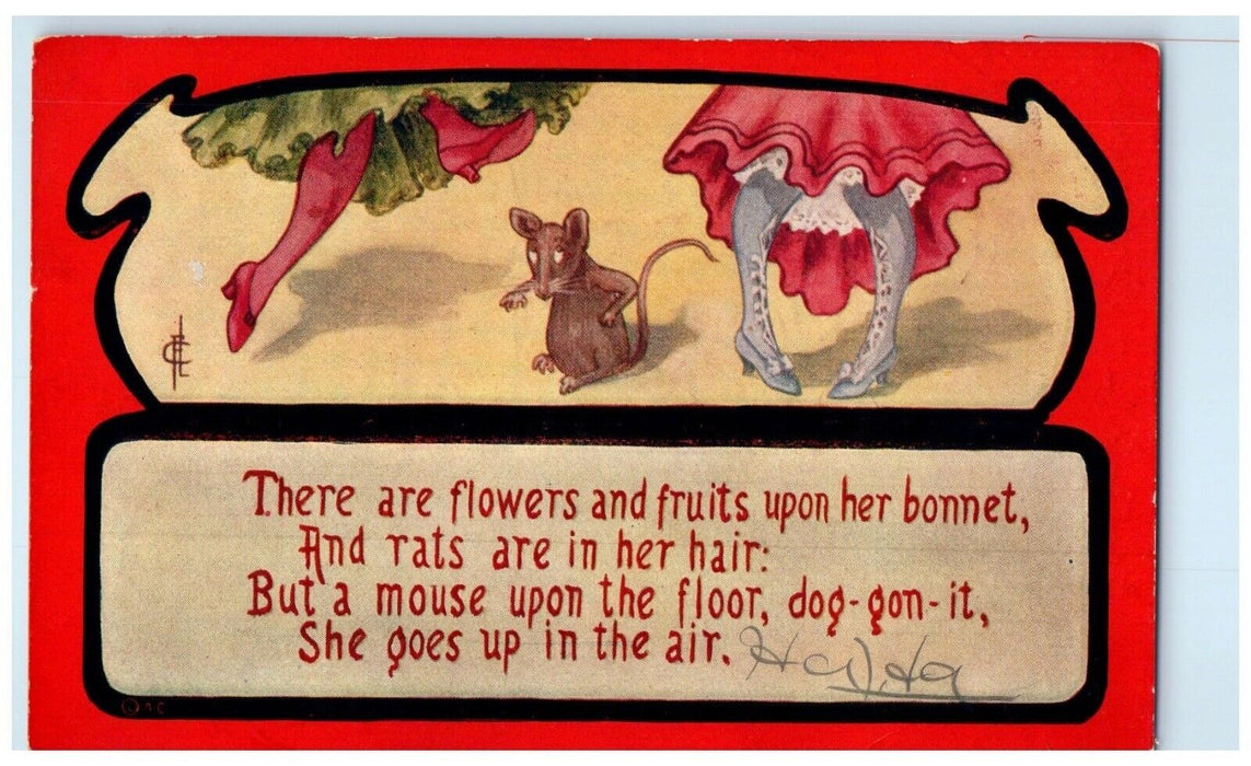 1911 Rat Mouse On The Floor Womens Feet Corning Ohio OH Posted Antique Postcard