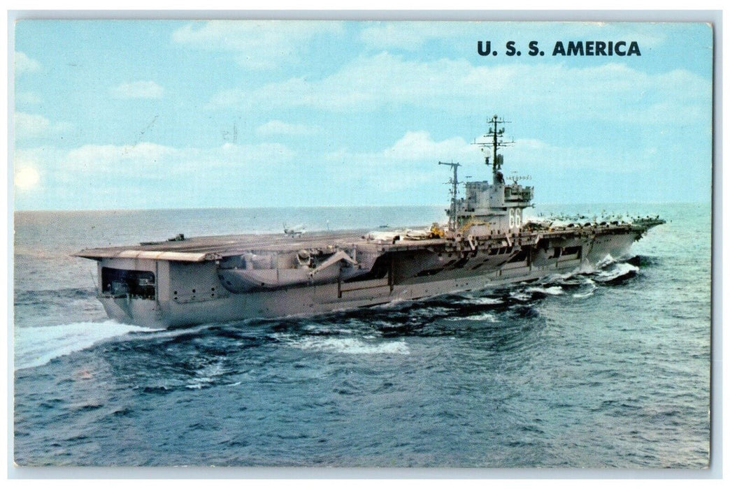 1965 USS America Aircraft Carrier Ship Underway During Air Operation Postcard