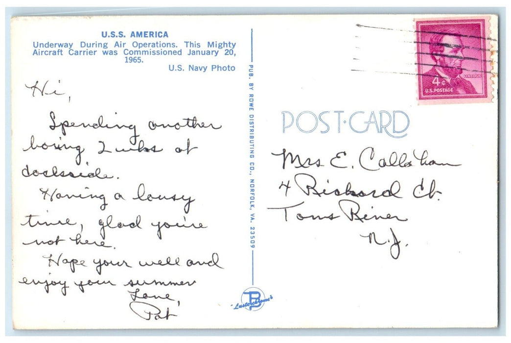 1965 USS America Aircraft Carrier Ship Underway During Air Operation Postcard