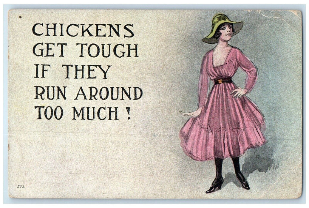 Woman Smoking Cigarette Chickens Get Tough If They Run Around Too Much Postcard