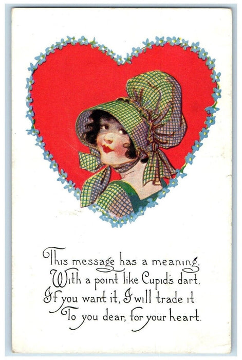 Valentine Cupid Dart Heart Pretty Woman New Freedom Pennsylvania PA Postcard