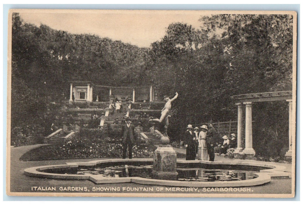 c1950's Italian Gardens Showing Fountain of Mercury Scarborough England Postcard