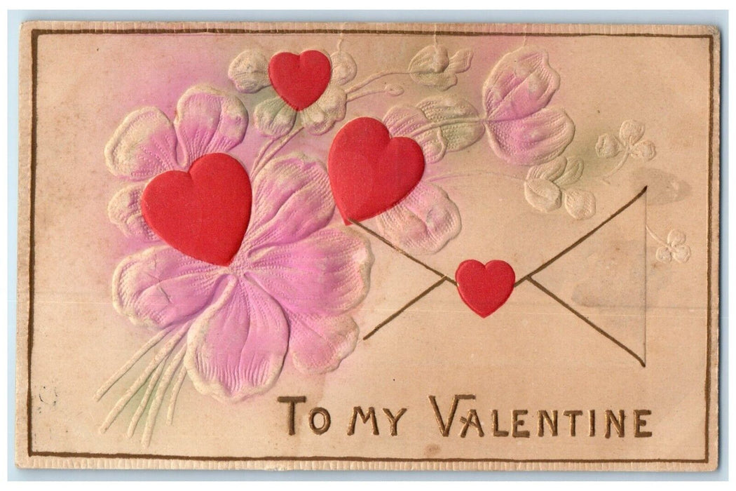 c1910's Valentine Heart Flowers Airbrushed Embossed Jeffersonville OH Postcard