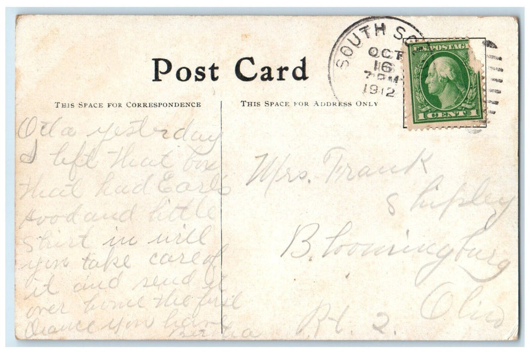 1912 Pretty Woman Rose Big Hat Feather Bloomingburg Ohio OH Antique Postcard
