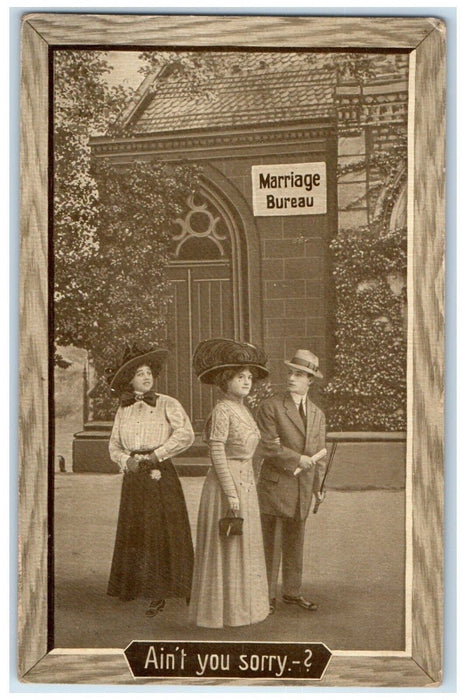 1910 Couple Marriage Bureau Ain't You Sorry Bloomington Illinois IL Postcard