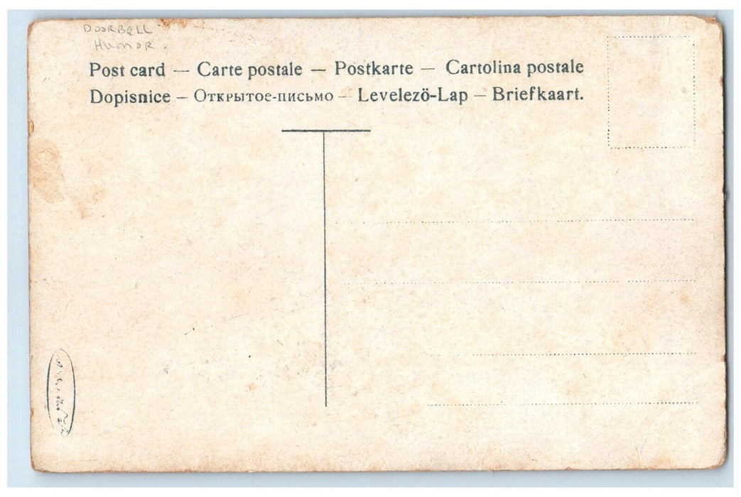 c1910's Drunk Man Pulling Doorbell Humor Unposted Antique Postcard