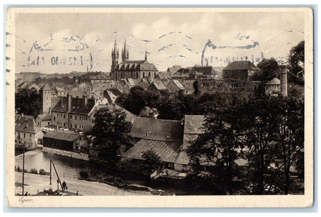 1930 View of Buildings Houses in Eger Hungary Posted Antique Postcard