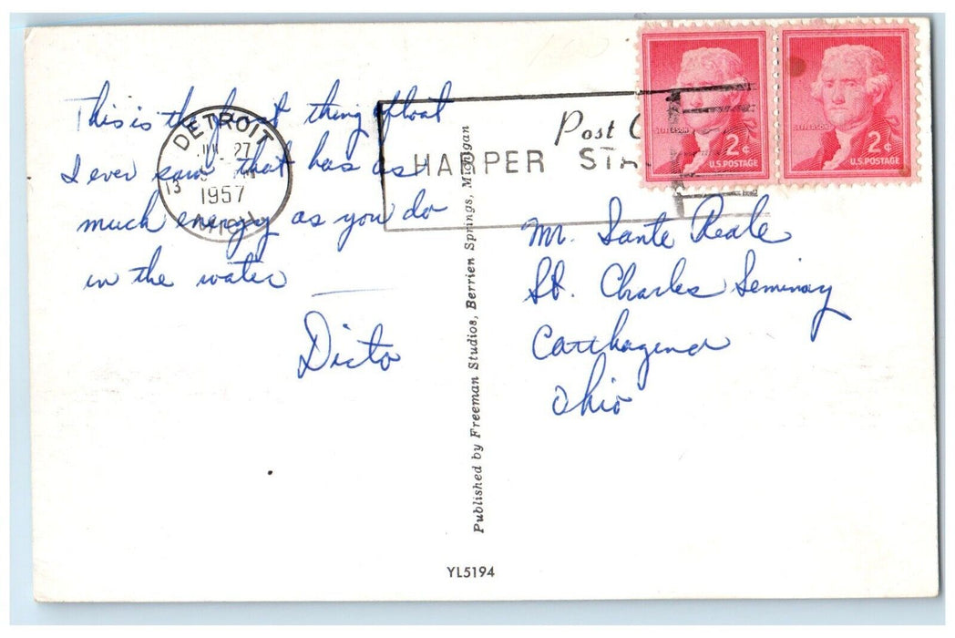 1957 Aquarama Steamer Ship Detroit Michigan MI Vintage Posted Postcard