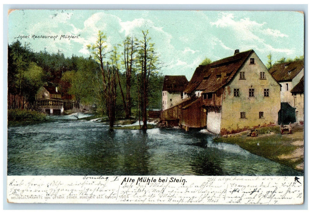 1905 Old Mill Near Stein Insel Restaurant Muhlerl Munich Germany Postcard