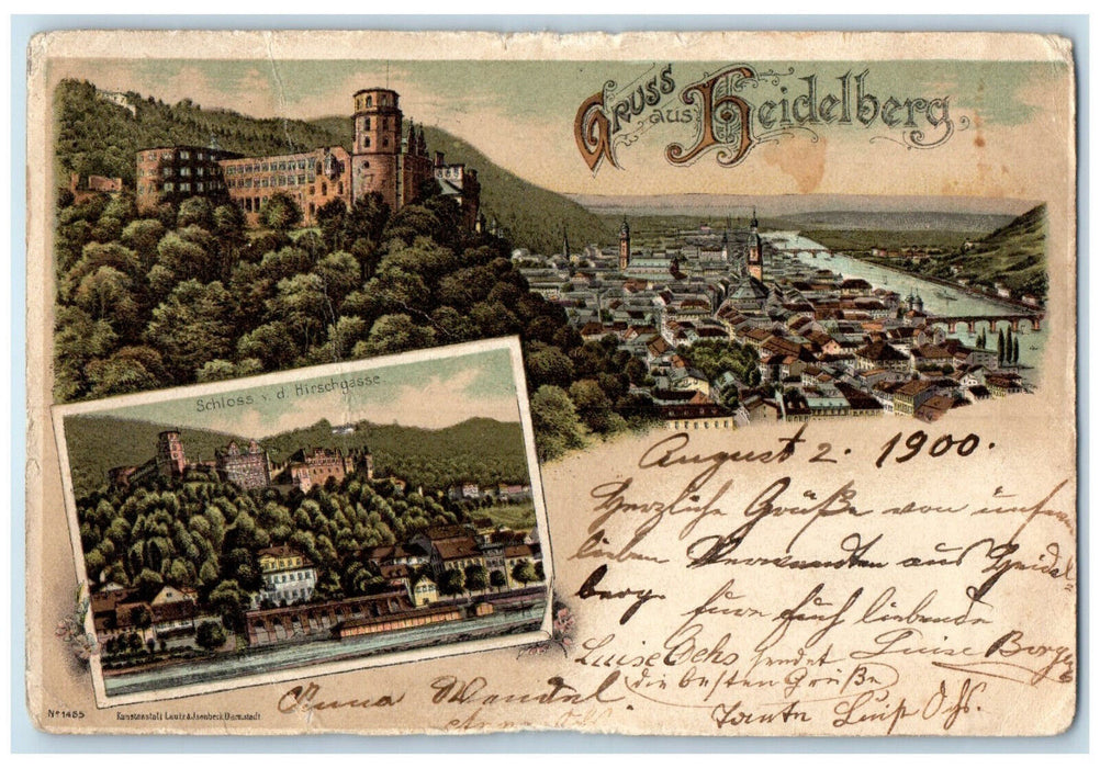 1900 Greetings from Heidelberg Germany Multiview Posted Antique Postcard