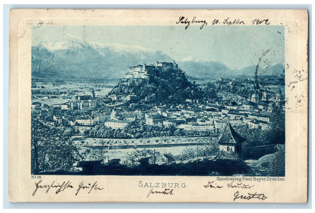 1902 View of Buildings on top of Mountain Salzburg Austria Posted Postcard