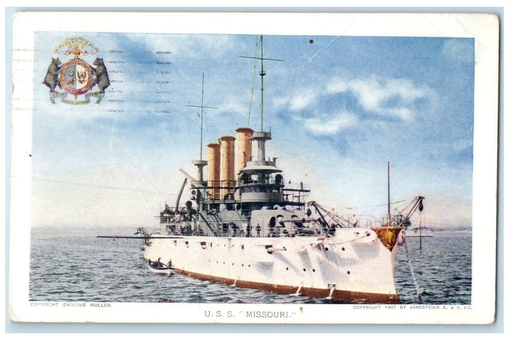 1907 USS Missouri Battleship Jamestown Exposition Norfolk Virginia VA Postcard