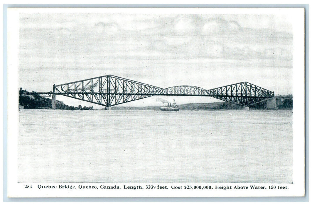 c1950's 3239 Feet Length Quebec Bridge Quebec Canada Unposted Vintage Postcard